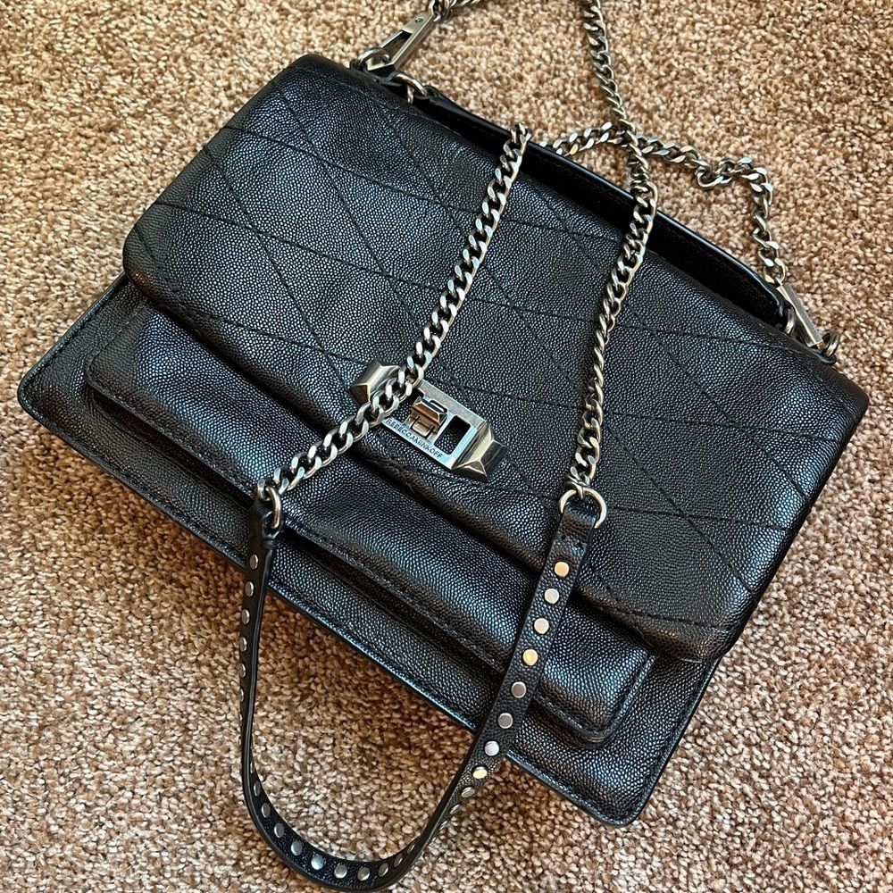 Rebecca Minkoff Je T’iame Black and silver crossbody. Medium sized.